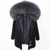 Maomaokong Real Raccoon Fur Collar Coat Women's Clothing Long Thick Warm Coat Memaly Winter Coat Parkas 201125