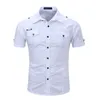 メンズカーゴシャツメンズカジュアルソリッド半袖Sマルチポケット加工プラスサイズ100％コットン220309