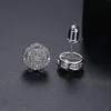 Hip Hop Men039s Stud Earrings Round Shape Shining White Zircon Dangle Earrings Bling Gold Plated Jewelry Whole9681309