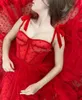 Rode prom jurken 2022 A-lijn dot tule thee lengte feestjurk Kerstmis gewaden de cocktail jurk voor tieners