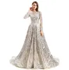 Hunter Green Sequin Applique Muslim Evening Dresses 2022 Rose gold Real Image Long Sleeve Sparkly Arabic Kaftan Caftan Prom Gowns