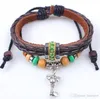 Leather Bracelet For Women Mens Bangles Hand Woven Braided Rope Genuine Leather Chain Bead Bracelet Infinity Bracelets