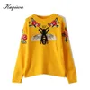 Fashion Runway Women Sweater Autumn Winter Floral Embroidery Bee Animal Long Sleeve Yellow Pullover Jumper Tops B-006 201031