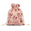 Mini Świąteczny Santa Worek ze sznurkiem 12 wzorów 5 "* 7" Calowy prezent bawełniany przedstawia torby LX3853