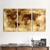 HDARTISAN 3 Piças Mapa do mundo Canvas Arte Moderna Pintura Antigo estilo fotos para sala de estar Decoração de casa impressa sem moldura Y200102