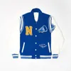 남성 자켓 Neutrals Blue Varsity Bomber Jacket 남자 대비 슬리브 PU 가죽 코트 자수 Jaded 캐주얼 런던 야구 여성