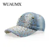 Wuaumx Bling Baseball Caps for Women with Bling Beauty Girl Cap for Fewing Denim Crystal Hats Black White Y200714