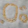 Dubai guld smycken set arabiska halsband armband örhängen ring set afrikanska kvinnor brud bröllop present etiopiska krage smycken 202739