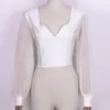 Kadın Bluz Gömlek Kadınlar Moda Fener Kol Uzun Kollu Katı Renk Seksi Backless ilmek Çapraz Kayış Tops