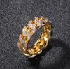 Fashion-Hip-Hop Zircon Cuban Chain Ring 8mm Zircon plated äkta guld trend män ring kubanska länkband mens hip hop smycken