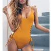 I X LACE UP SEXY BIKINI 2020 PUSH Up 1pc Swimsuit Female Monokini String Yellow Swimwear Women 1pc Suits Swim Suit T200708