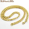 Chaines Sunnerlees Bijoux Collier en acier inoxydable 7 mm Chaîne de liaison de liaison argent couleur Gold plaquée pour hommes Gift Sc27 N1