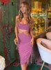 Jacuqeline Zomer Vakantie Sexy Halter Tops Midi Rok Vrouwen Elegante Ruches Festival Kleding Tweedelige Sets Jurk Outfits 220221