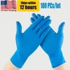 US Stock Blaue Einweghandschuhe aus Nitril, puderfrei (kein Latex) – Packung mit 100 Stück Handschuhen, rutschfeste Anti-Säure-Handschuhe FY4036