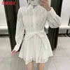 Tangada المرأة الأبيض التطريز قميص اللباس مع مائل طويل الأكمام جديد الإناث فساتين البسيطة vestidos 3h104 T200604