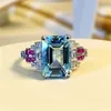 Size 6-10 Top Sell Luxury Jewelry 925 Sterling Silver Aquamarine CZ Diamond Gemstones Ruby Party Women Wedding Engagement Band Ring Gift