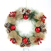 Designer Christmas Garland Door Decoração de decoração Rine agulha Pine Red Ball Flower Wreath Ornamentos de festas de festa por atacado