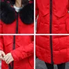 Damska kurtka zimowa kobiety ciepły długi nadruk z kapturem Faux Fur Płot zimowy bawełniany wyściełany samica dwaj strony parkas 201027