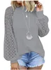Jesienne kobiety odzież długi rękaw t shirt topy koronki patchwork hollow-out design solid casual O-neck rękaw puffowy swetry trójniki