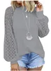 Herfst Vrouwen Kleding Lange mouwen T-shirt Tops Kant Patchwork Hollow-Out Ontwerp Effen Kleur Casual O-hals Puff Sleeve Pullovers Tees