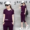 Outfits Yoga Scestsuits Летние Две 2 шт. Панителей набор набор женщин 2020 плюс Размер короткого вершины и брюки Спортивная одежда Sportswear Co-Ord