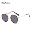 Max glasiz oval vintage armação de metal óculos de sol feminino ponte única steampunk redondo óculos de sol masculino leopardo envoltório moda gafas4208726