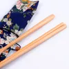 3pcs/set Chinese Chopsticks Spoon Cloth Bag Wooden Dinnerware Set Portable Tableware With floral Cloth Bag for outdoor Travel L