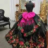 빈티지 블랙 자수 Quinceanera 드레스 2021 멕시코 볼 가운 아플리케 레이스 댄스 파티 드레스 코르셋 Vestidos De 15 Anos 공식 여성 파티