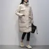 FTLZZ Pelliccia di agnello invernale Collo alla coreana Giacca lunga Donna 90% Piumino d'anatra bianca Cappotto Parka spesso allentato Colletto con risvolto Neve Capispalla 201125