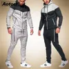 Antumn Hommes Hoodie Survêtement Sweats Homme Casual 2 Pièce Sportsuit Zipper Manteau Pantalon Sportswear Hommes Ensemble Marque Vêtements 201110