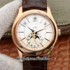 KMF Complications Annual Calendar Cal 324SC Автоматические мужские часы Розовое золото 5205R-001 Часы с белым циферблатом и фазой Луны с кожаным ремешком S2406