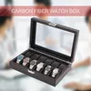 OUTAD 12 Slots Luxe Fibre de carbone Watch Boîte à bijoux Affichage Support de rangement Rectangle Coque en cuir noir