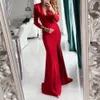 Uzun Kollu V Yaka Mermaid Akşam Balo Parti Elbiseler Vestido De Festa Robe de Soiree Vestido de Casamento