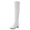 Fashion Knee High Boots Women Winter Boots Square Loe Heel Long Boots Square Toe Zipper Autumn Female Black White