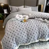 Bedding Sets Milk Fiber Set Printing Dyeing Duvet Cover Luxury Flat/Fitted Sheet Queen King Size With Pillowcases Home Textiles