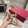 2022 neue Damen-Dame-Stil-Sandalen, klobige Stiletto-High-Heels, 9,5 cm, Goldniete, echtes Leder, Knöchelriemen, lässige Mode-Schuhe für den Sommer