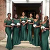 Dark Green African Off Shoulder Satin Mermaid Bridesmaid Dresses Long Ruffles Plus Size Wedding Guest Gowns Maid Of Honor Dresses Vestidos