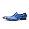 Fashion Blue Scales Genuine Leather Men Oxfords Shoes Big Size Metal Pointed Toe Slip on Formal Party Dress Shoes