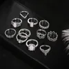 Küme halkaları 11 PC/Set bohem retro opal lotus kristal dalga gümüş halka set kadın parti cazibesi mücevher aksesuarları1