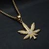 Stainless Steel New Trendy Gold Men Women Maple Tree Plant Pendant Leaf Maple Leaves Female Male Sweater Chain Pendants Jewelry With CZ Stones