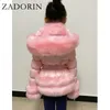 ZADORIN Winter New Girl's White Duck Down Jacket for Kids Furry FAUX fur Collar Thick Warm Child Down Coat Hooded Outerwear 201019