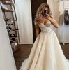 Princess Design Off Schouder Trouwjurken Bloem Applicaties Kant Tulle A Line Bridal Jurken Corset Back Vestido de Noiva