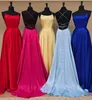 Womens Halter Satin Long Prom Dresses with Pockets Criss Cross Open Back Side Slit Dinner Party Dresses