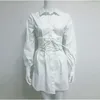 NewAsia Long Sleeve Shirt Dress With Corset Belt Casual Dress Women Vintage Sexy Dress Pink Fashion Party Dresses White New LJ200808