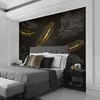 Papier peint Mural personnalisé 3D Golden Plume de marbre Texture Mur peinture Salon Salon Etude Documents muraux de la décoration de luxe pour murs 3 D