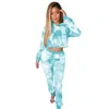 Women Tie-dye Tracksuits Fashion Trend Long Sleeve Hooded Tops Drawstring Trousers Loose Suits Designer Female Autumn New Casual 2Pcs Sets