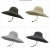 Nouveaux Hommes Solide Seau Chapeau Grand Large Bord Militaire Chapeaux Mentonnière Casquette De Pêche Jungle Chasse Casquettes Protection Solaire A1 Y200714