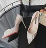 Fashion White Designer Wedding Shoes For Bride Lace Pearls 2022 New Pointed Red Bottom High Heels Women Pumps Evening Gowns Wear Shoes