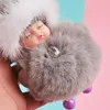 Keychains Pompom Sleeping Baby Keychain Cute Fluffy Plush Doll Women Girl Bag Keyrings Cars Key Ring Jewelry Gift Porte Clef1210t