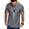 T-koszulka na męską wiarę druk literowy Tshirt Summer Men Odzież uliczna stała kolor za okrągły szyję koszulki z krótkim rękawem Tops Y220214